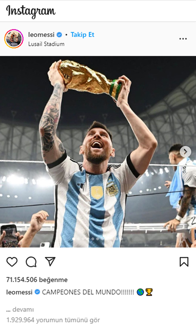 Lionel Messi Instagram Beğeni Rekorunu Kırdı!